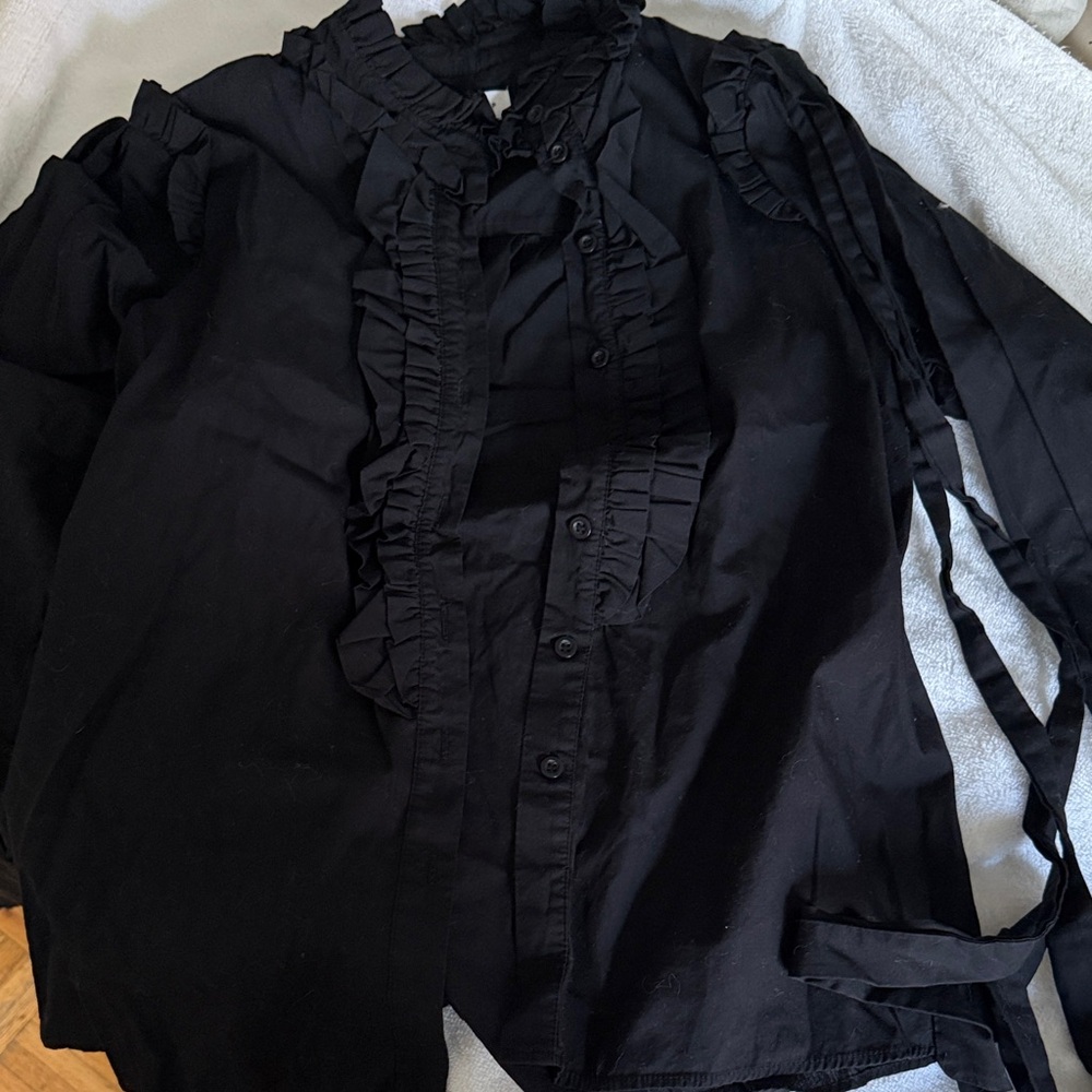 Topshop Black Women's Blouse with Ruffle Trim